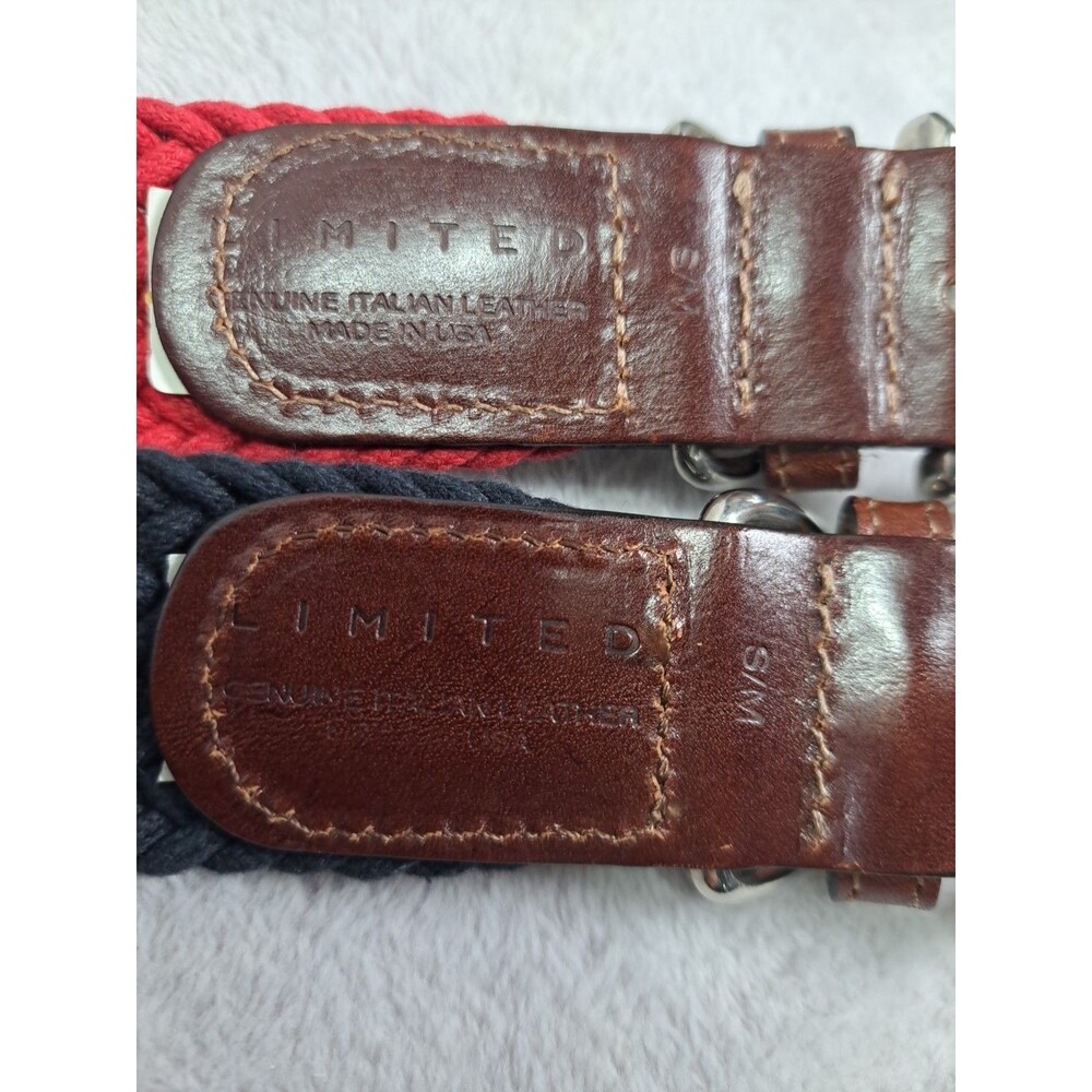 Limited Belt Set Of 2 Italian Leather Ends Braided Woven Red & Blue S/M USA - Picture 7 of 12